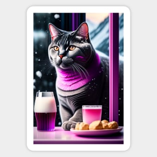 British Shorthair enjoys a hot beverage Sticker